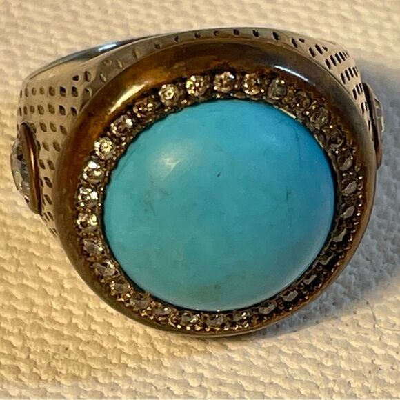 Turquoise and Zircon Stone Turkish Handmade Jewelry 925 Sterling Silver 8+ - Picture 5 of 12